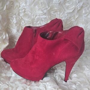 Fun Red Suede Heeled Boots